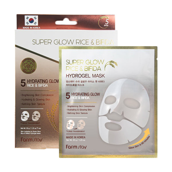 Farmstay Super Glow Rice & Bifida Hydrogel Mask 4pk