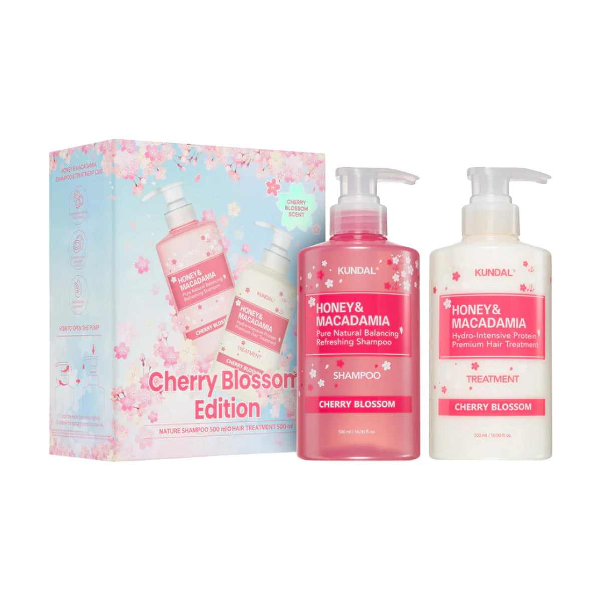 KUNDAL Honey & Macadamia Limited Edition Cherry Blossom Hair Set 500ml*2